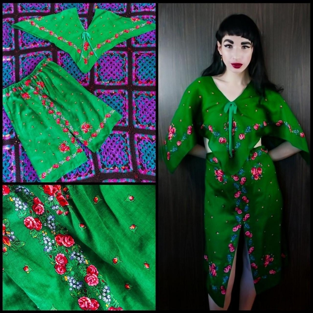 Vintage Scarf Handkerchief Hem Skirt Crop Top Two Piece Matching Co-Ord Set